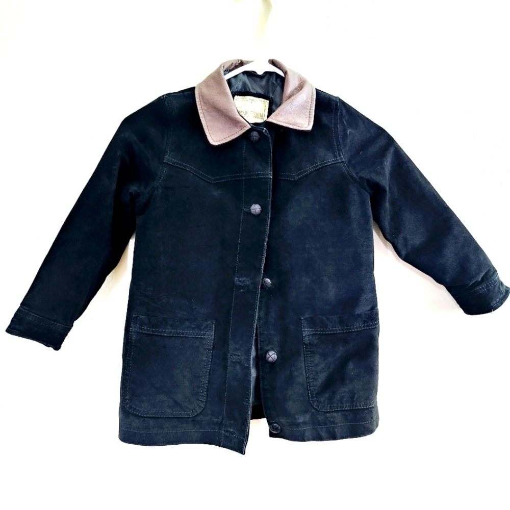 Vintage Black Suede Leather Boys Medium Button Jacket Braetan